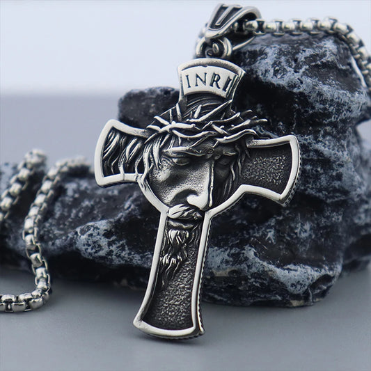 Stainless Steel Necklace with Jesus Cross Pendant